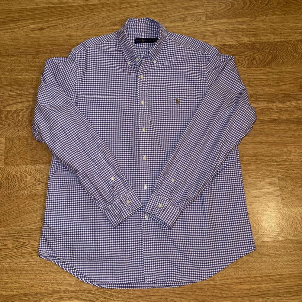 Ralph Lauren Shirt Men's‎ Oxford XL Purple/White Gingham Check Flesh Pony Preppy